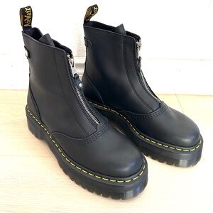 Dr Marten Jetta Zip Black Leather Quad Platform Boots Men Size 9 Women Size 10